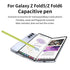 Stylusshop green capacitive pen on unfolded Samsung Z Fold phone showing sketches and apps best stylus for Samsung Z Fold3
