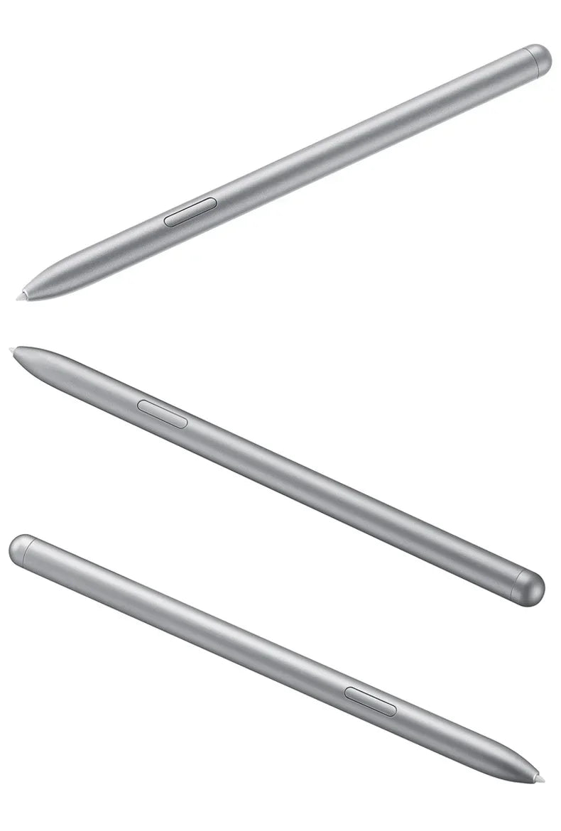 Samsung Galaxy Tab S8 S Pen Bluetooth stylus in silver with button detail from multiple angles