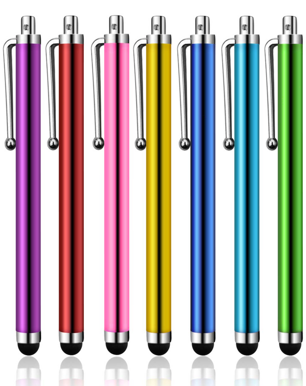 Set of colorful soft touch stylus pens in red, pink, yellow, blue, green, and more for tablets and smartphones