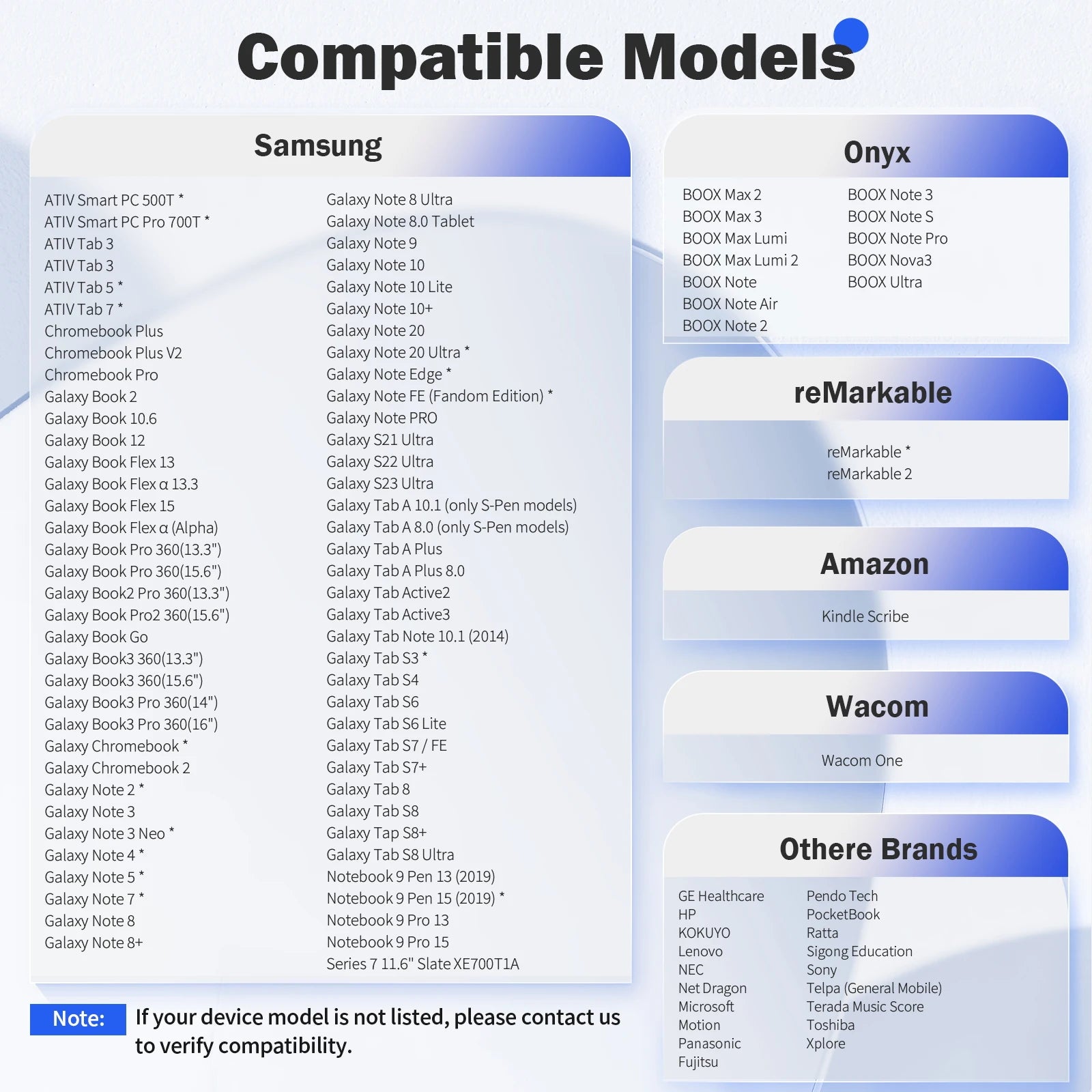 Compatible Models for Stylusshop International Products Including Samsung Galaxy and Wacom Devices